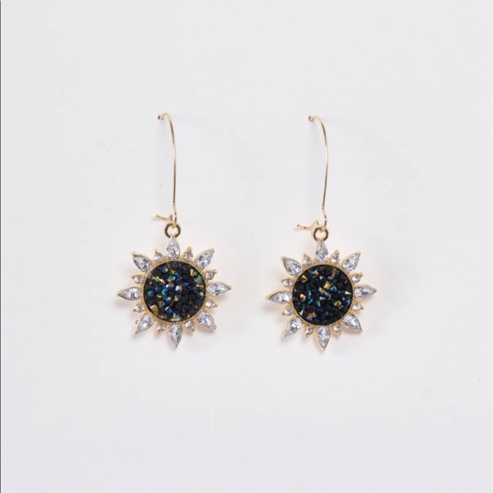 Rainbow Black Sunflower Dangle Earrings - Picture 2 of 4